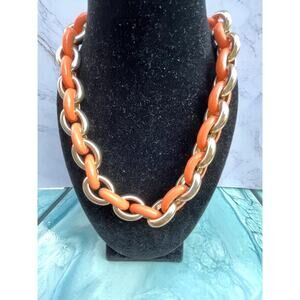 Vintage  Coldwater Creek Orange Enamel Gold Tone Statement Necklace Size 18"